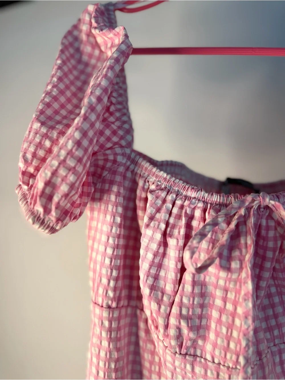 Zara Pink Gingham Puff-Sleeve Dress